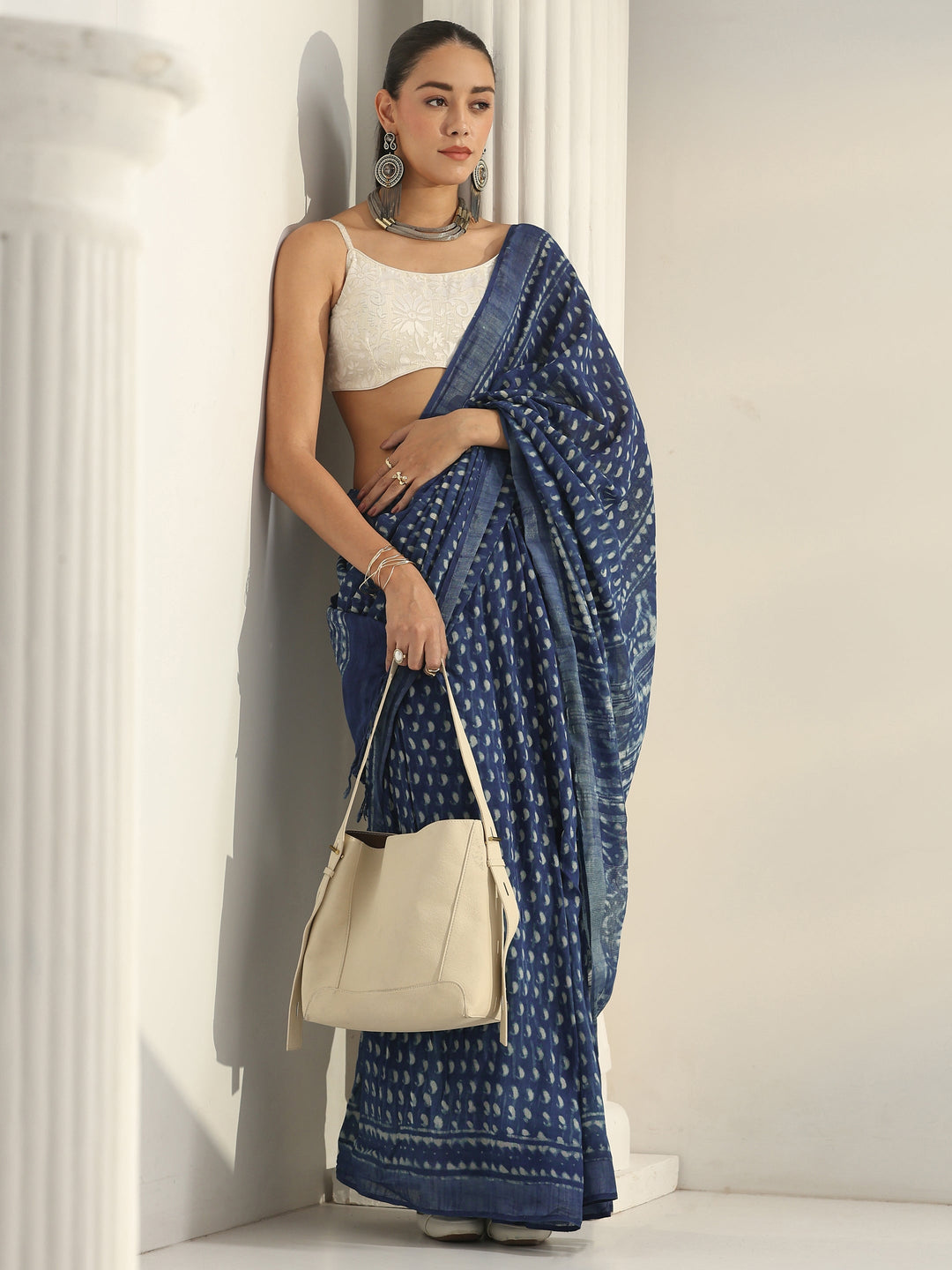 Indigo Dabu Print Cotton Saree