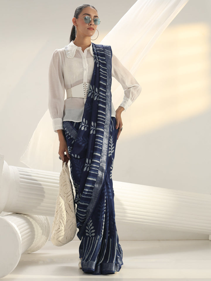 Indigo Dabu Print Cotton Saree