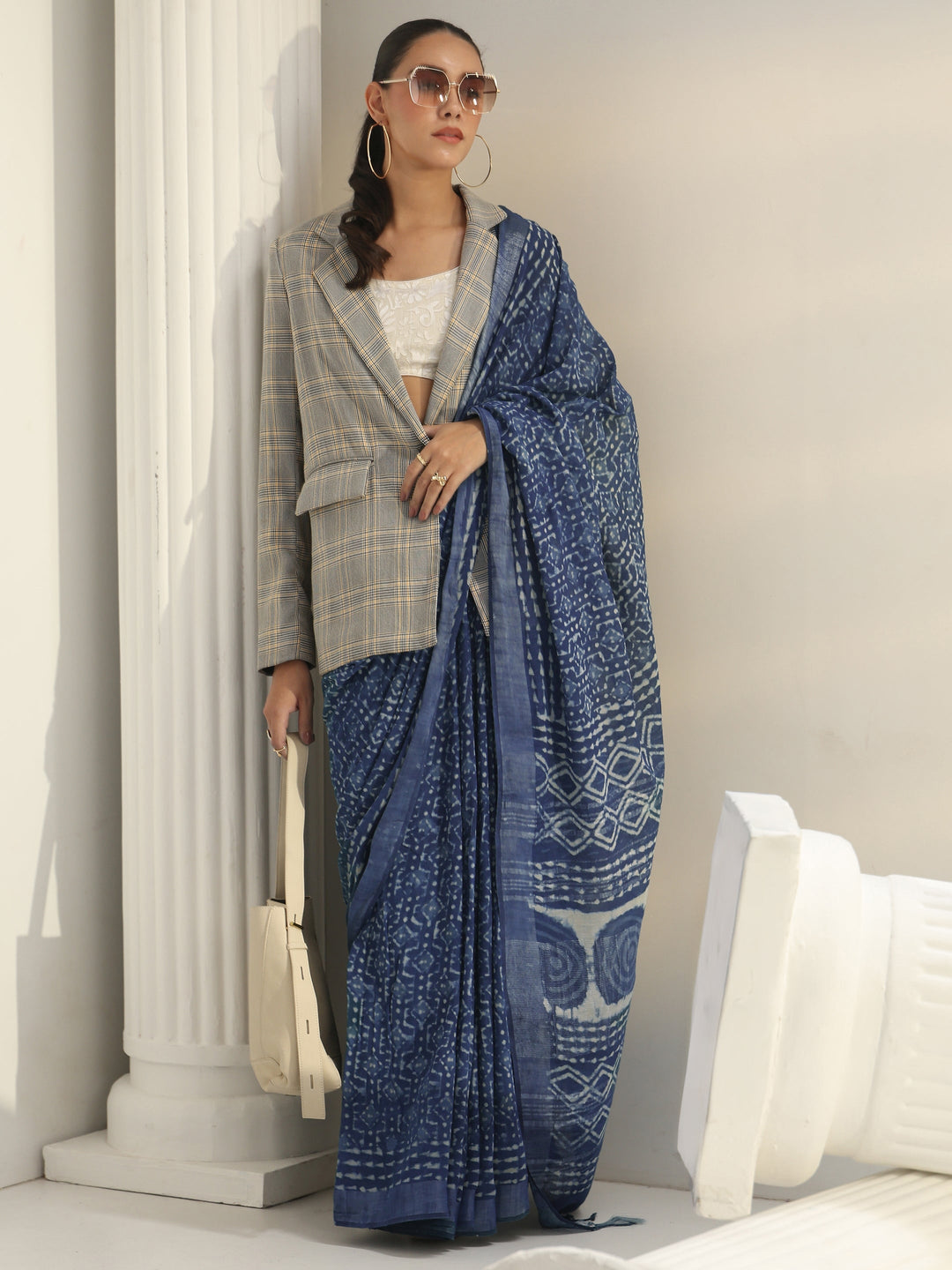 Indigo Dabu Print Cotton Saree