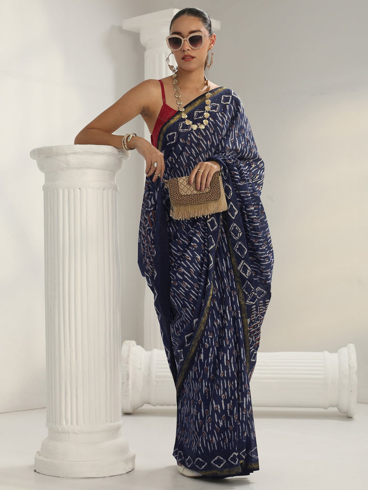 Indigo Dabu Print Cotton Saree