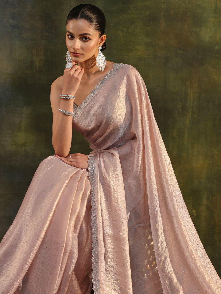 Ivory Embellished Tissue Saree With Unstitched Blouse Piece