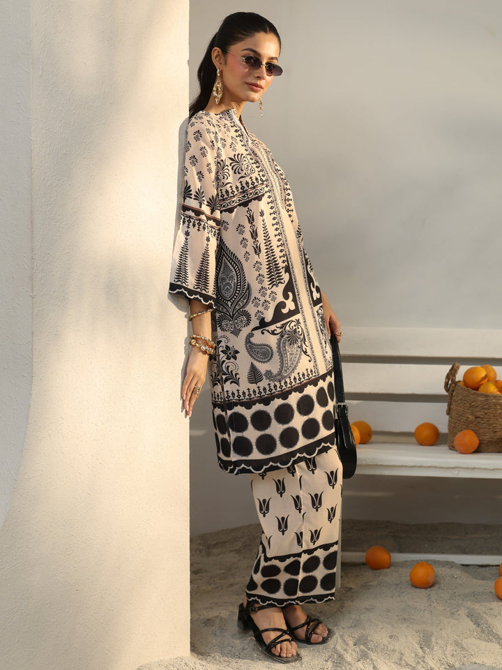 Ivory Ethnic Printed Cotton Blend Co-Ord Set