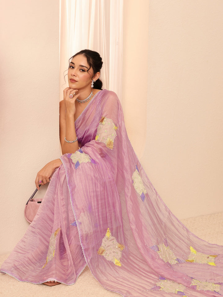 Libas Lavender Applique Embellished Organza Saree