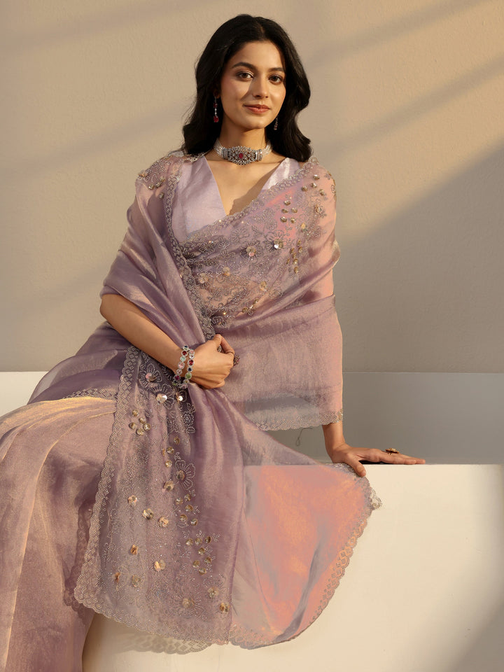 Libas Lavender Embellished Organza Saree With Unstiched Blouse Piece
