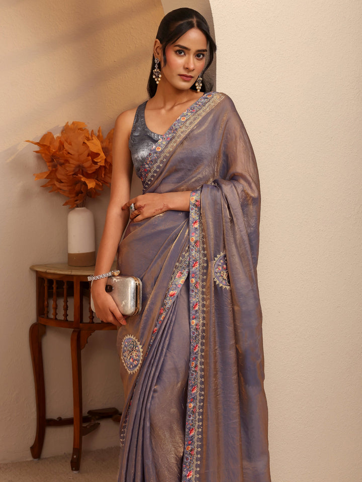 Libas Lavender Embellished Tissue Saree