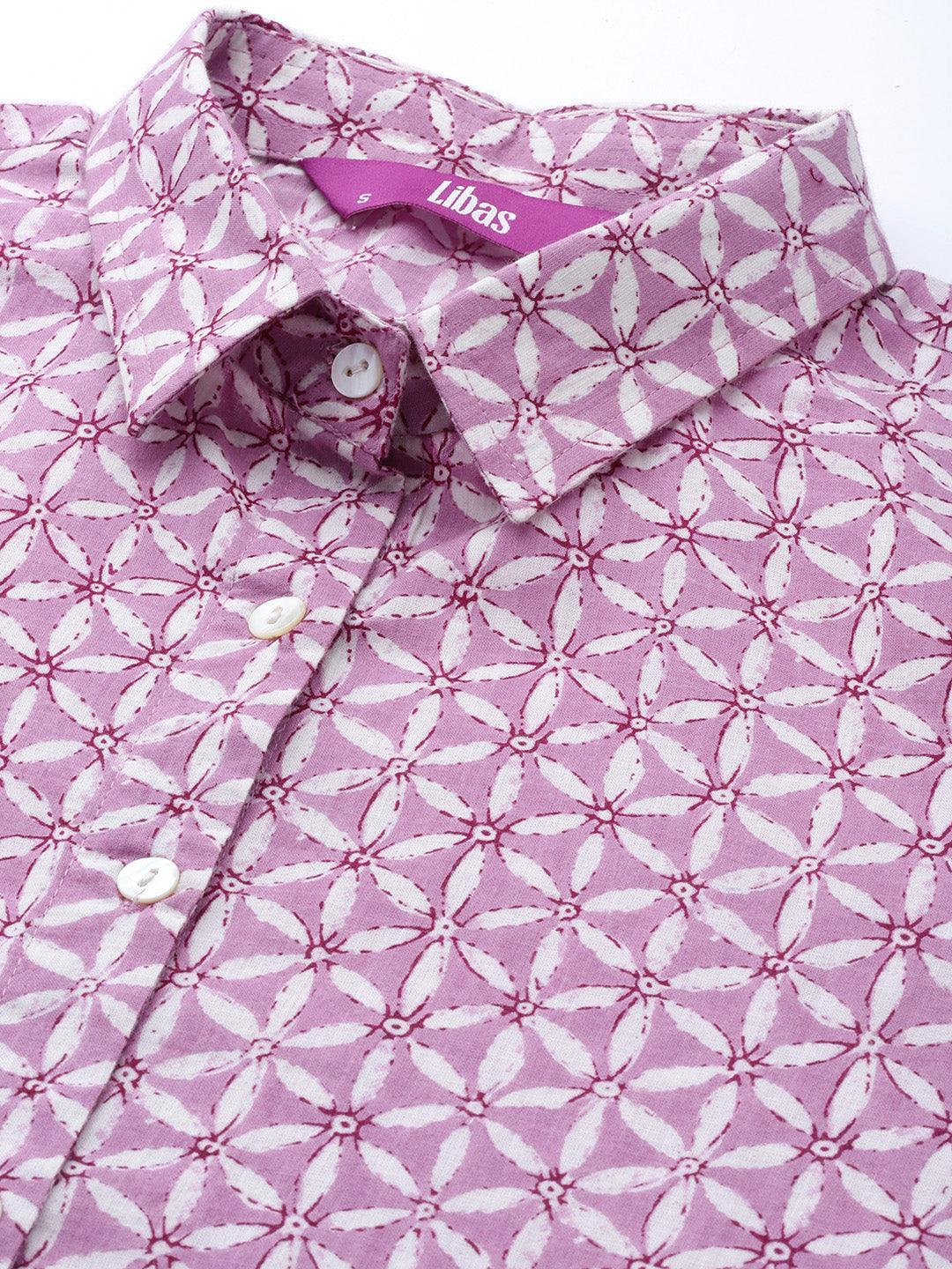 Lavender Printed Cotton Night Suit - ShopLibas 