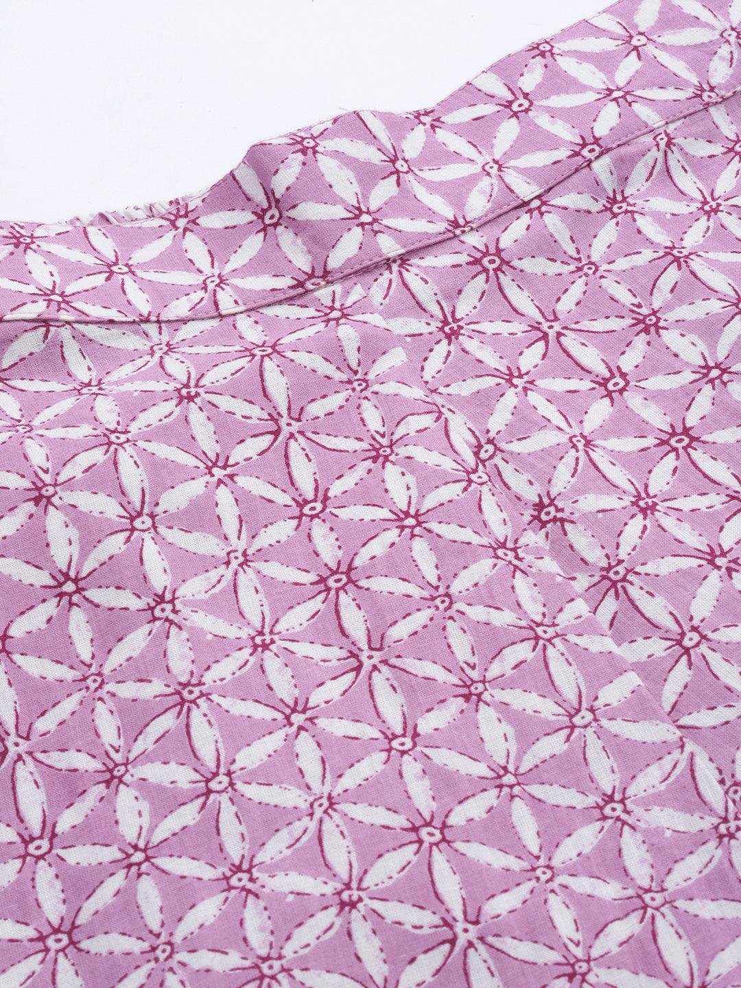 Lavender Printed Cotton Night Suit - ShopLibas 