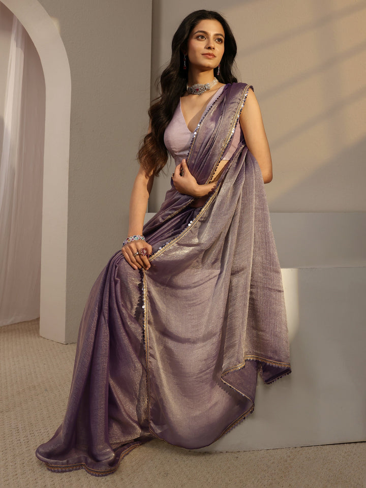 Lavender Solid Chiffon Saree With Unstitched Blouse Piece