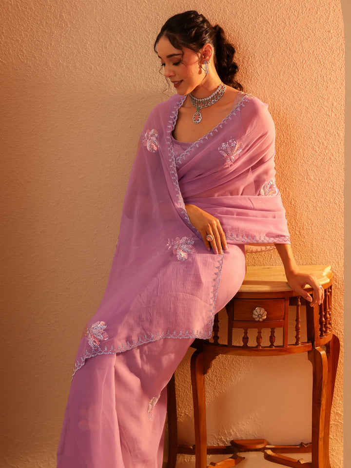 Libas Lavender Tissue Saree