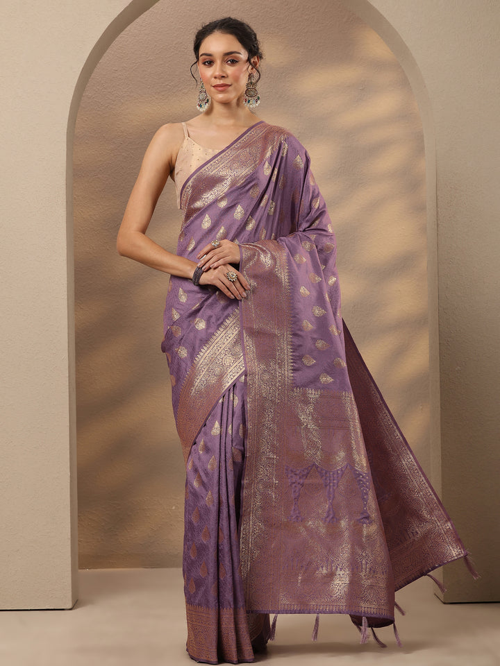 Lavender Woven Design Silk Blend Saree With Unstitched Blouse Piece