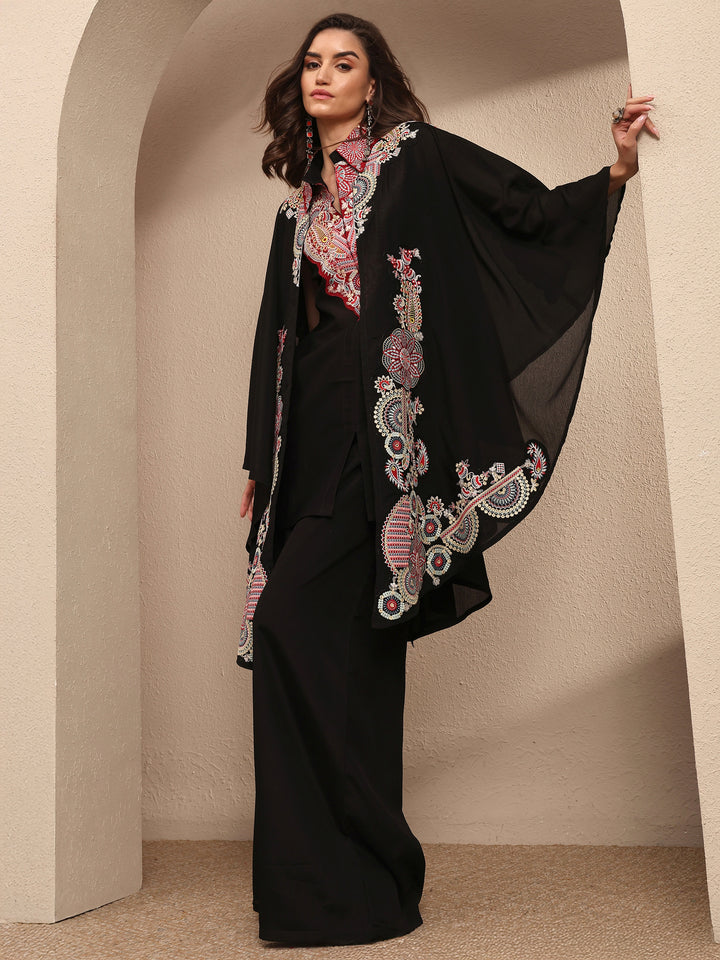 Libas Art Black Embroidered Crepe Co-Ord Set