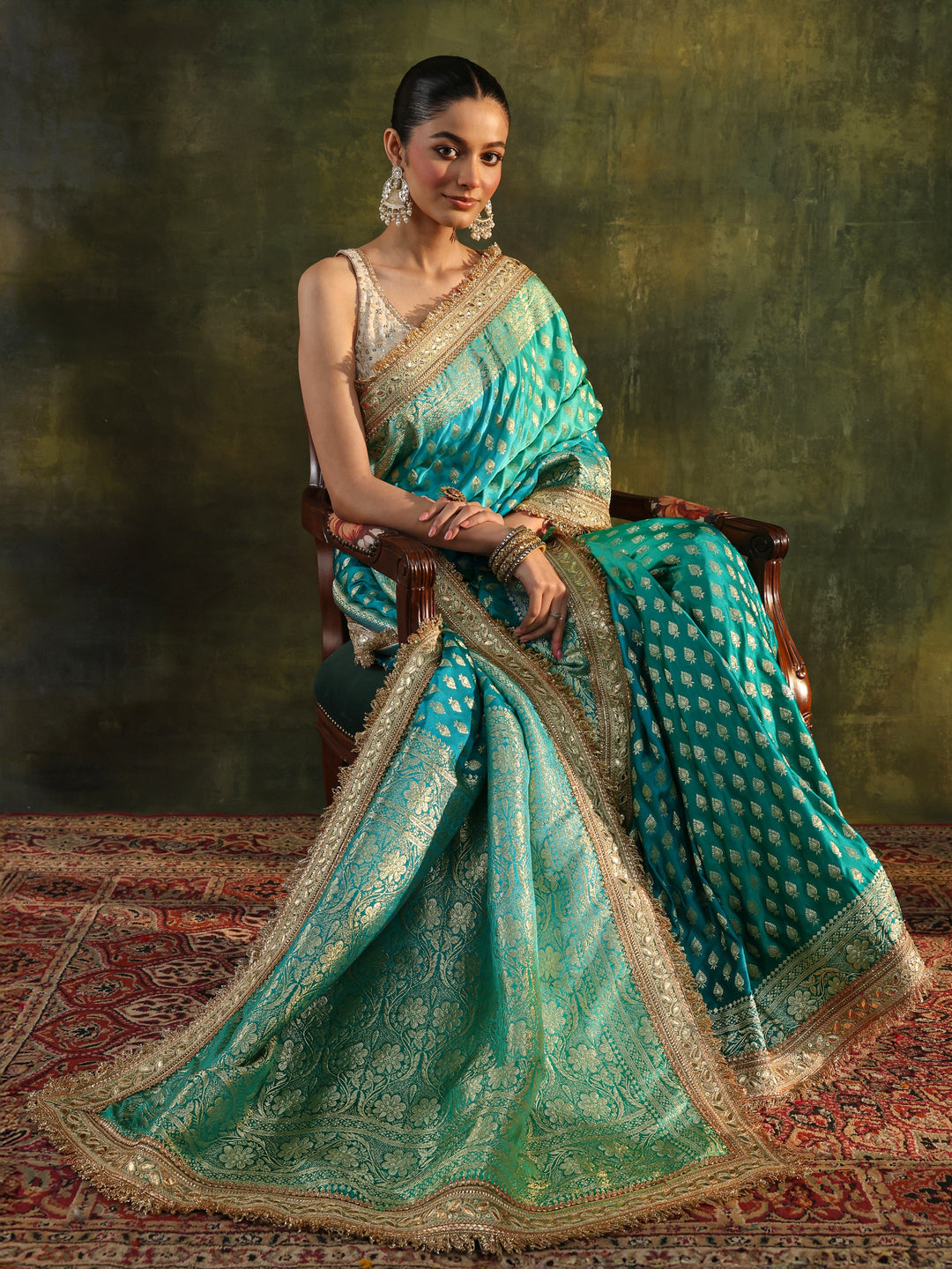Libas Art Blue Woven Design Silk Blend Banarasi Saree With Unstitched Blouse Piece