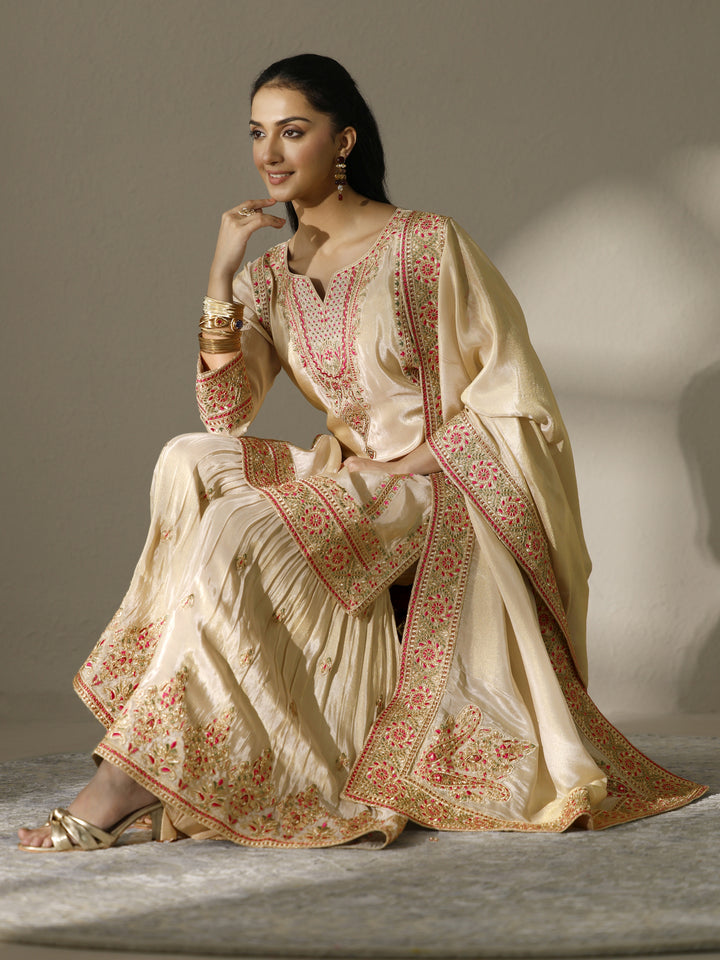 Libas Art Embroidered Silk Blend Straight Suit Set With Dupatta