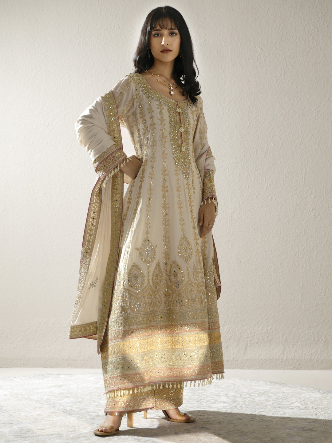 Libas Art Gold Embroidered Chinon Anarkali Suit Set With Dupatta Libas Art Gold Embroidered Chinon Anarkali Suit Set With Dupatta