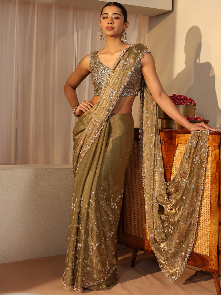 Libas Art Green Embellished Tissue Saree