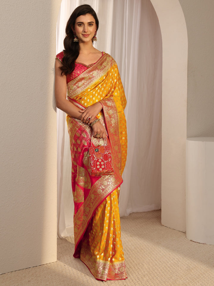 Libas Art Mustard Banarasi Satin Saree With Unstitched Blouse Piece
