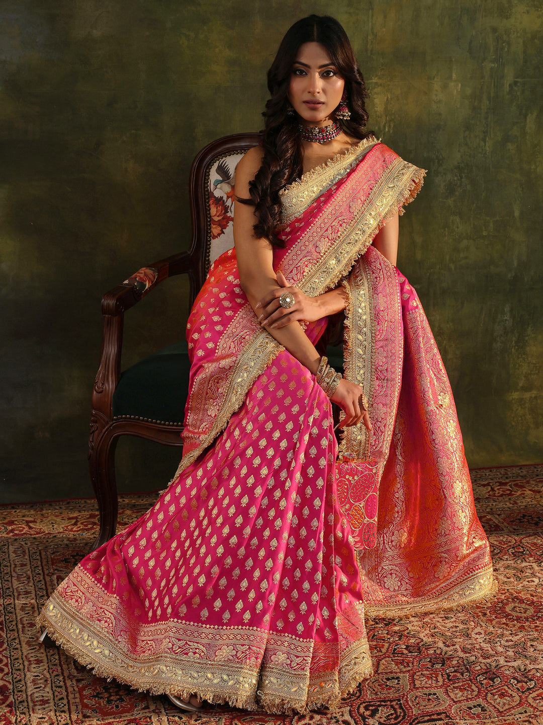 Libas Art Pink Banarasi Silk Blend Saree With Unstitched Blouse Piece