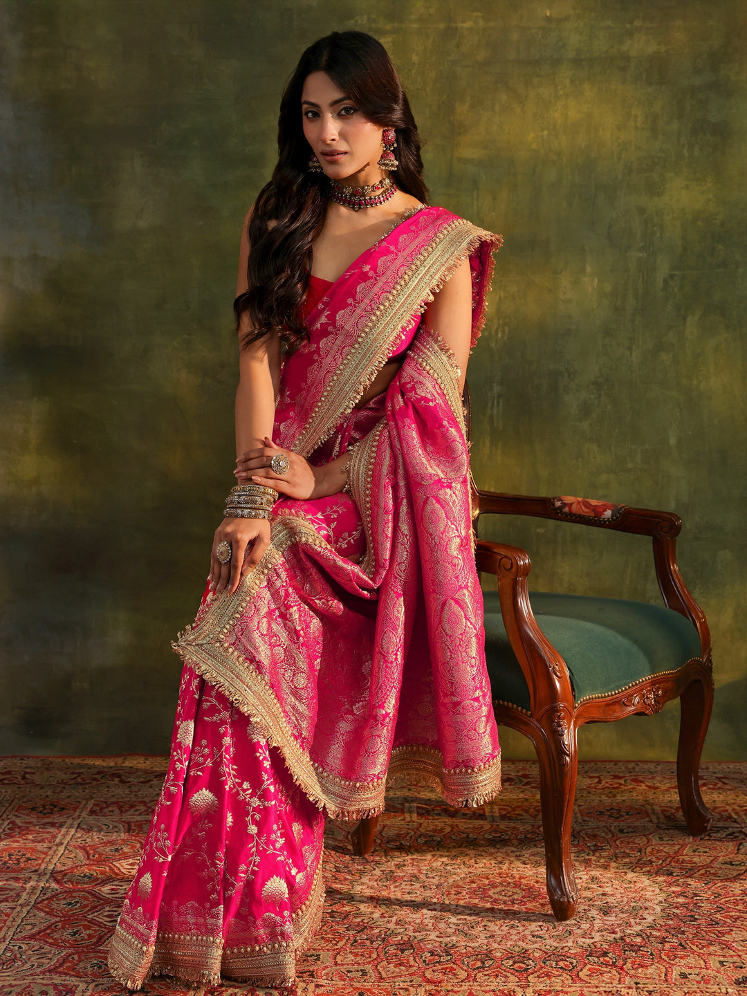 Libas Art Pink Banarasi Silk Saree With Unstitched Blouse Piece