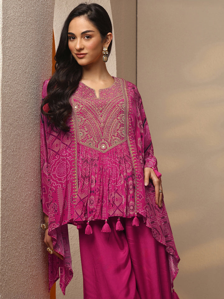 Libas Art Pink Bandhani Printed A-Line Kurta Set