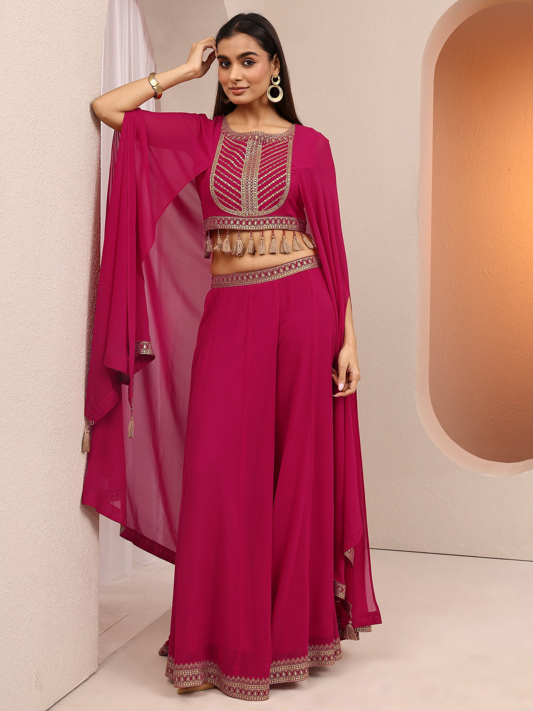 Libas Art Pink Embroidered Georgette Co-Ord Sets