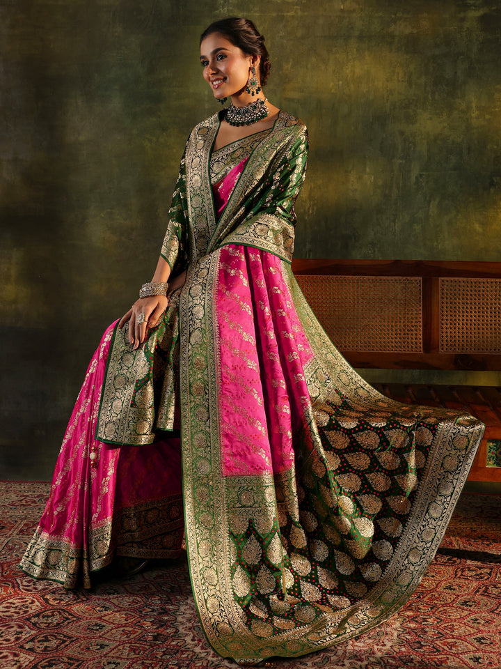 Libas Art Pink Gharchola Satin Saree With Unstitched Blouse Piece