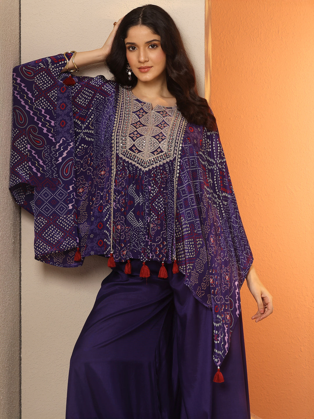 Libas Art Purple Bandhani Printed A-Line Kurta Set
