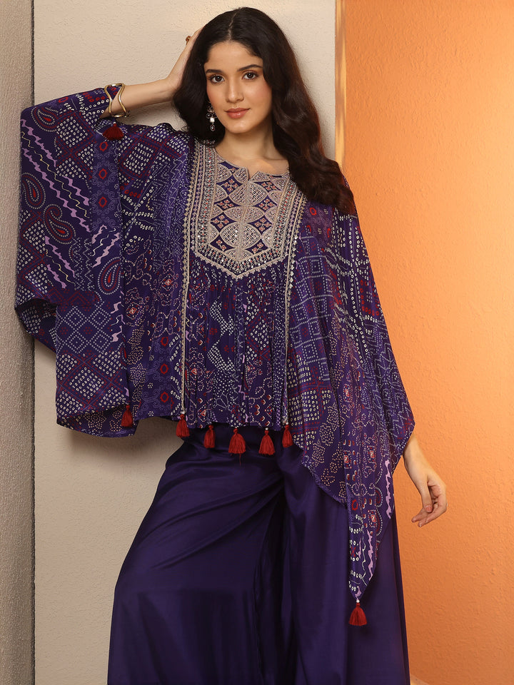 Libas Art Purple Bandhani Printed A-Line Kurta Set