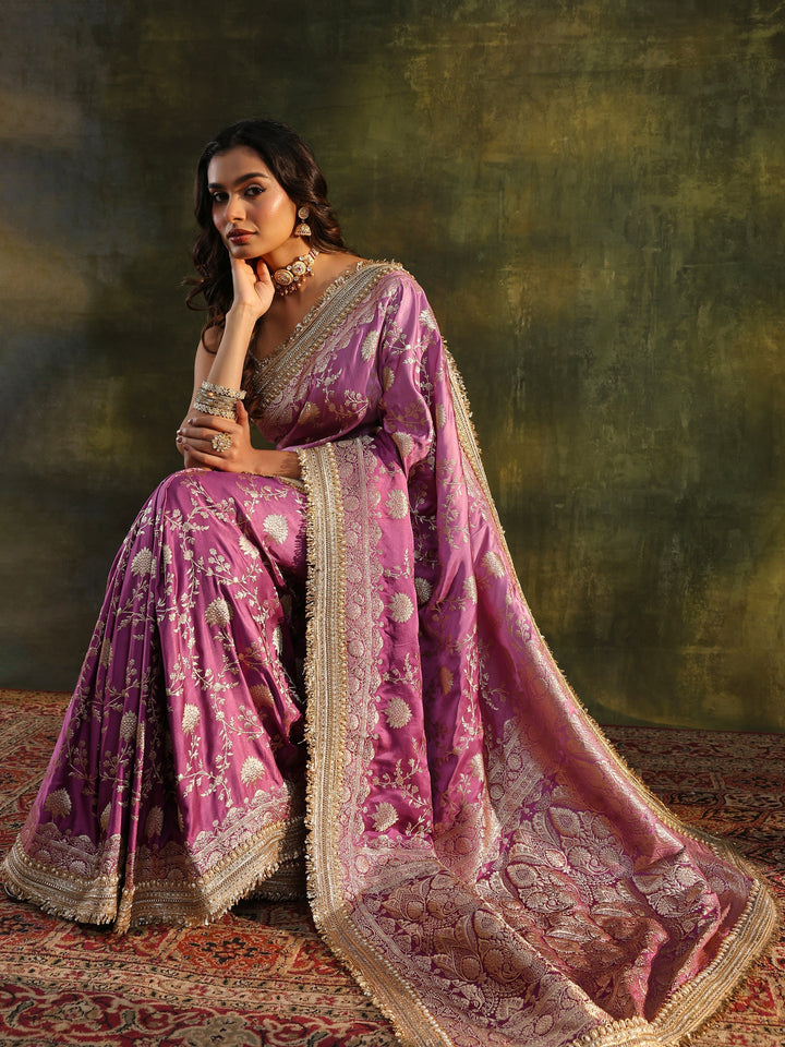 Libas Art Purple Embellished Woven Design  Silk Saree With Unstitched Blouse Piece