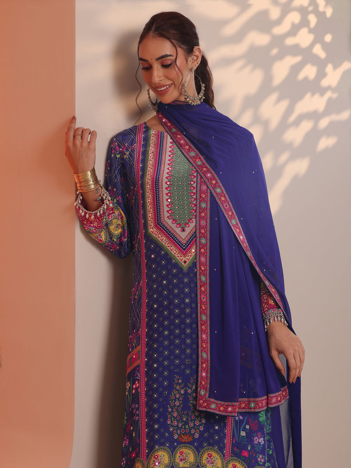 Libas Art Purple Printed Crepe Straight Suit Set With Dupatta