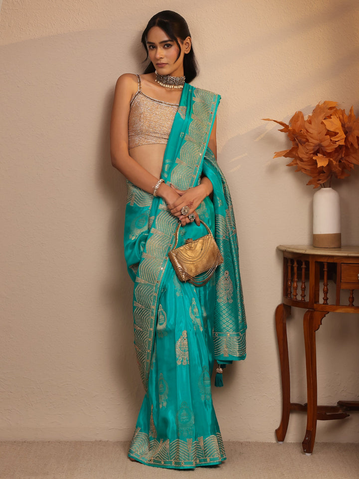 Libas Art Sea Green Embellished Silk Blend Saree