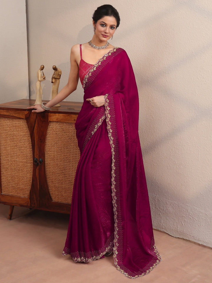 Magenta Pink Embellished Border Tissue Saree