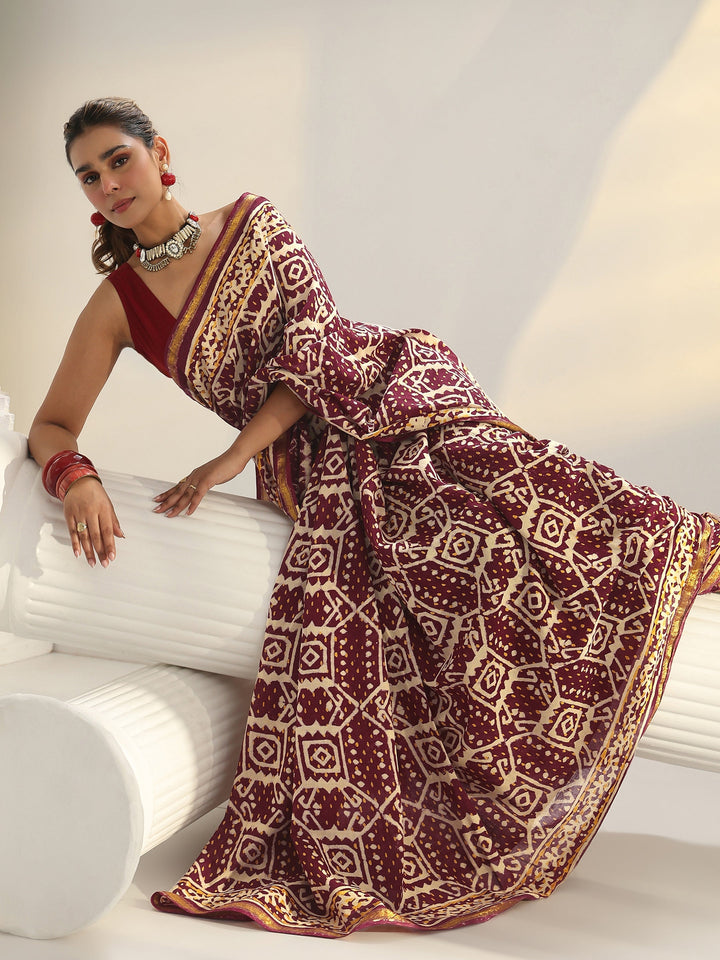 Maroon Ethnic Printed Cotton Saree