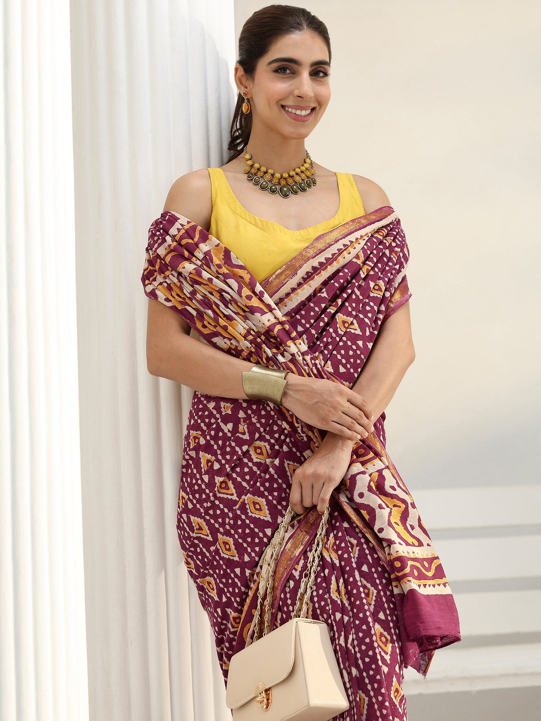 Maroon Ethnic Printed Cotton Saree