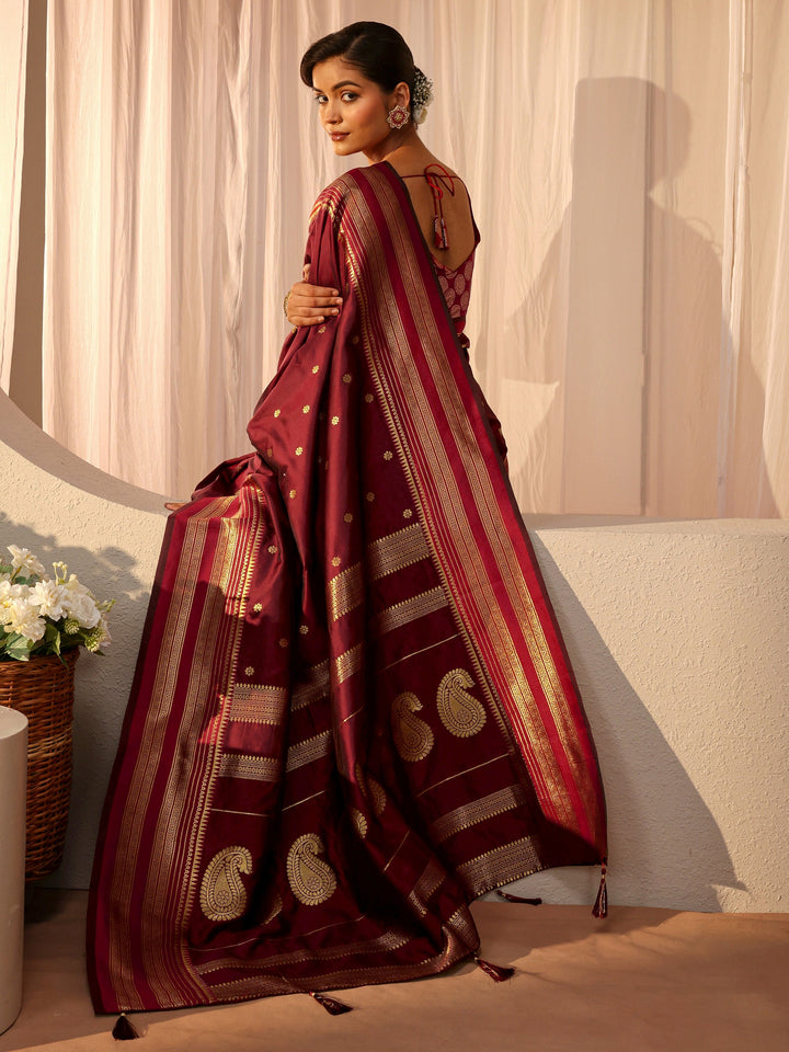 Maroon Kanjeevaram Silk Blend Saree