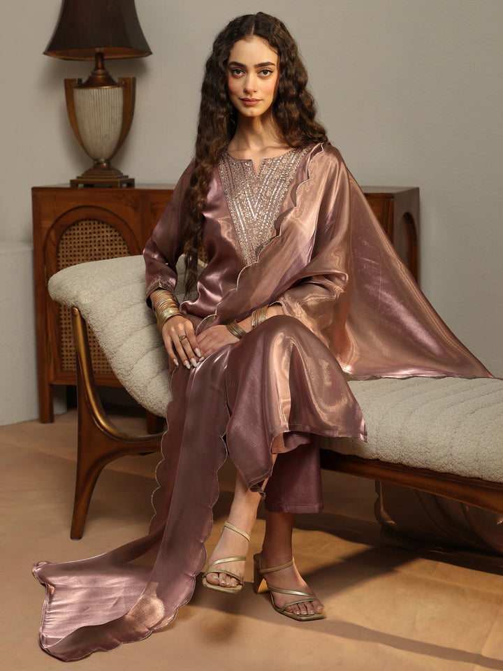 Mauve Yoke Design Tissue Straight Suit Set