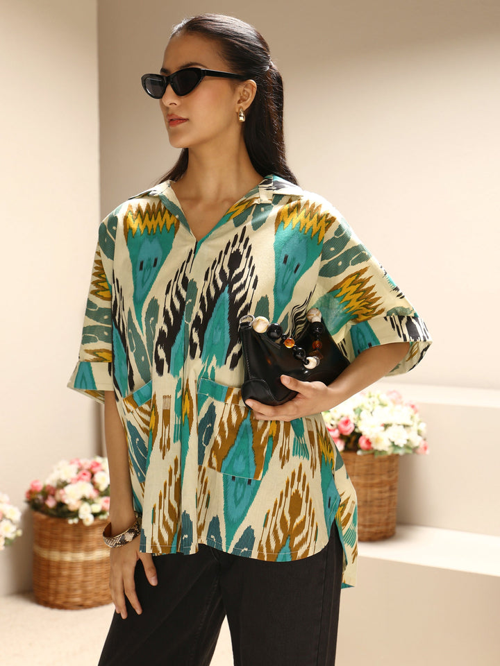 Multi Abstract Printed Cotton Blend Straight Short Kurti