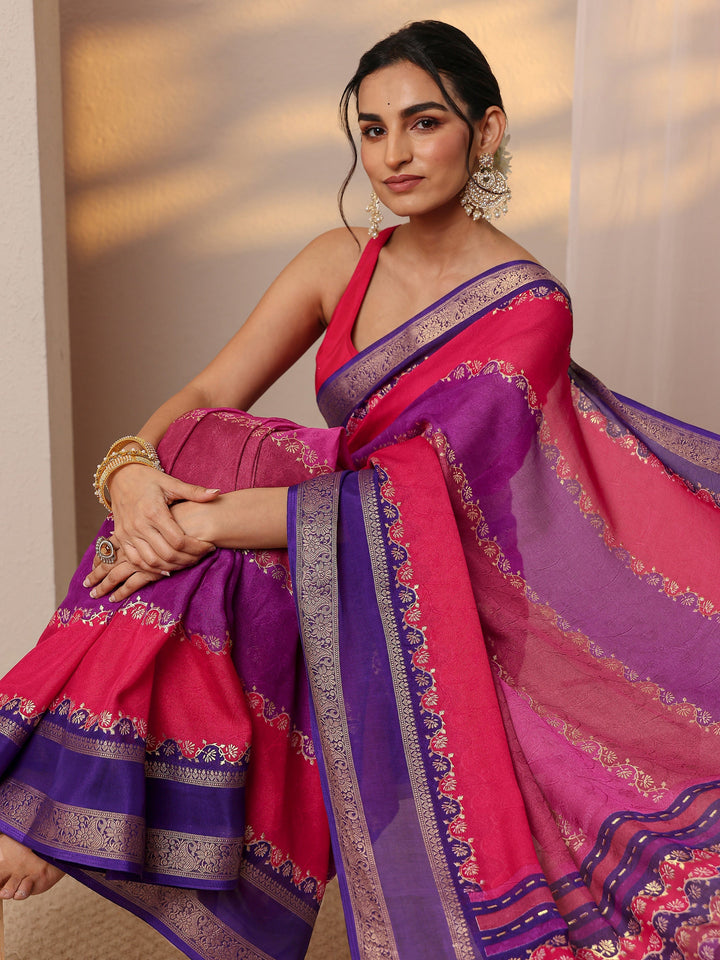 Multi Color Block Silk Blend Saree With Unstitched Blouse Piece