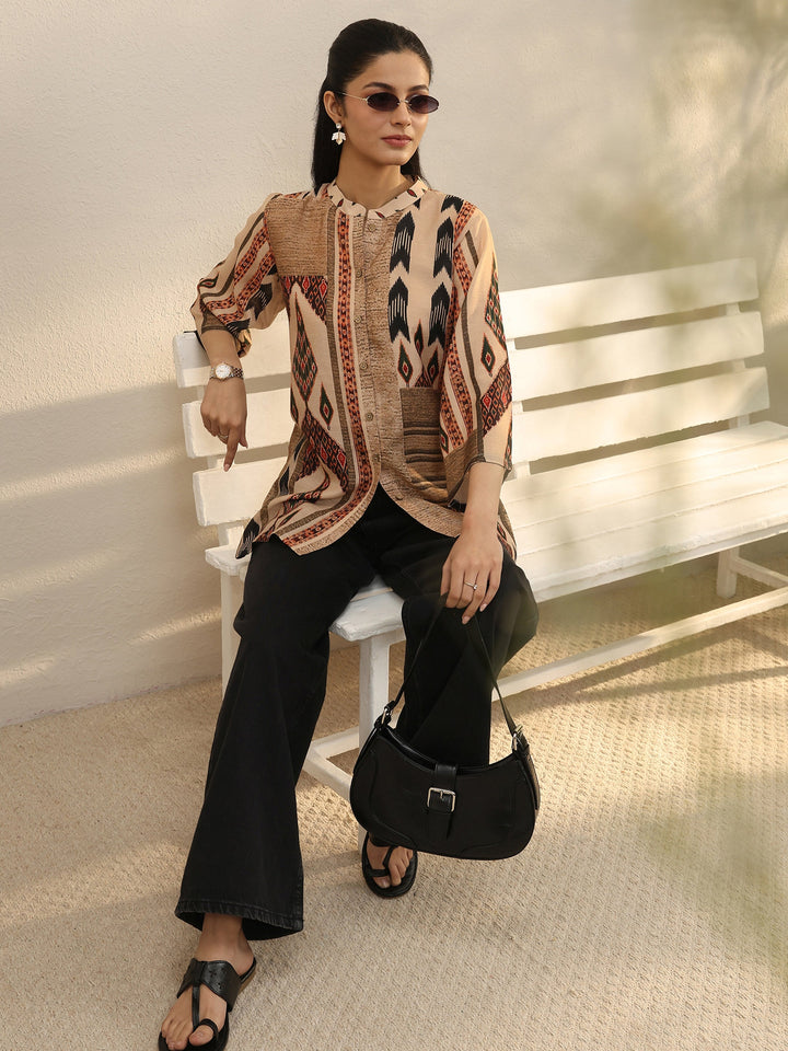Multi Colour Ethnic Printed Linen Shirt