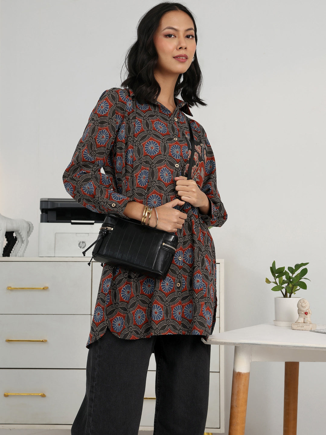 Multi Floral Printed Cotton Blend Shirt