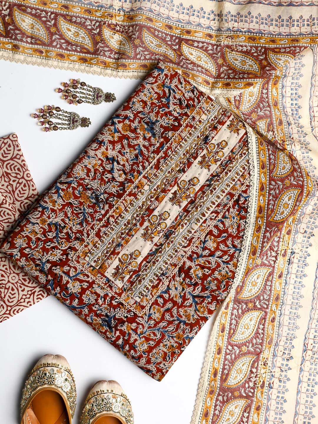 Multi Floral Printed Cotton Dress Material With Dupatta