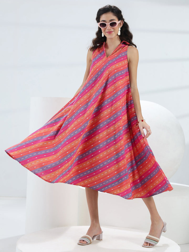 Gerua Multi Leheriya Cotton Blend A-Line Dress