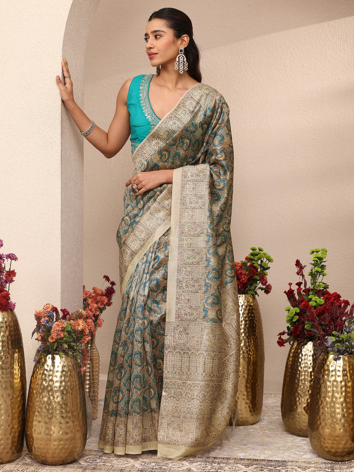 Multi Paisley Printed Silk Blend Saree With Unstitched Blouse Piece