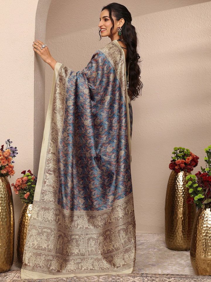 Multi Paisley Printed Silk Blend Saree With Unstitched Blouse Piece