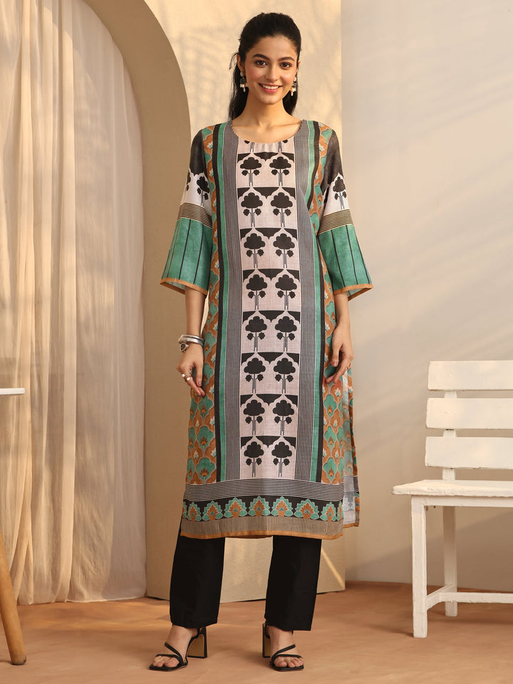 Multi Printed Cotton Blend Straight Kurta