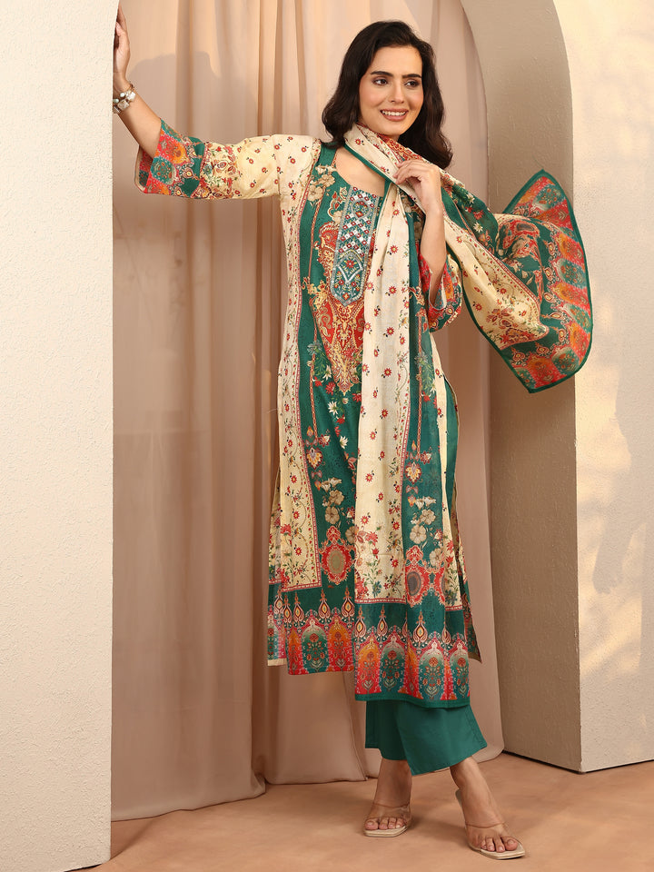 Multi Printed Cotton Straight Suit Set With Dupatta