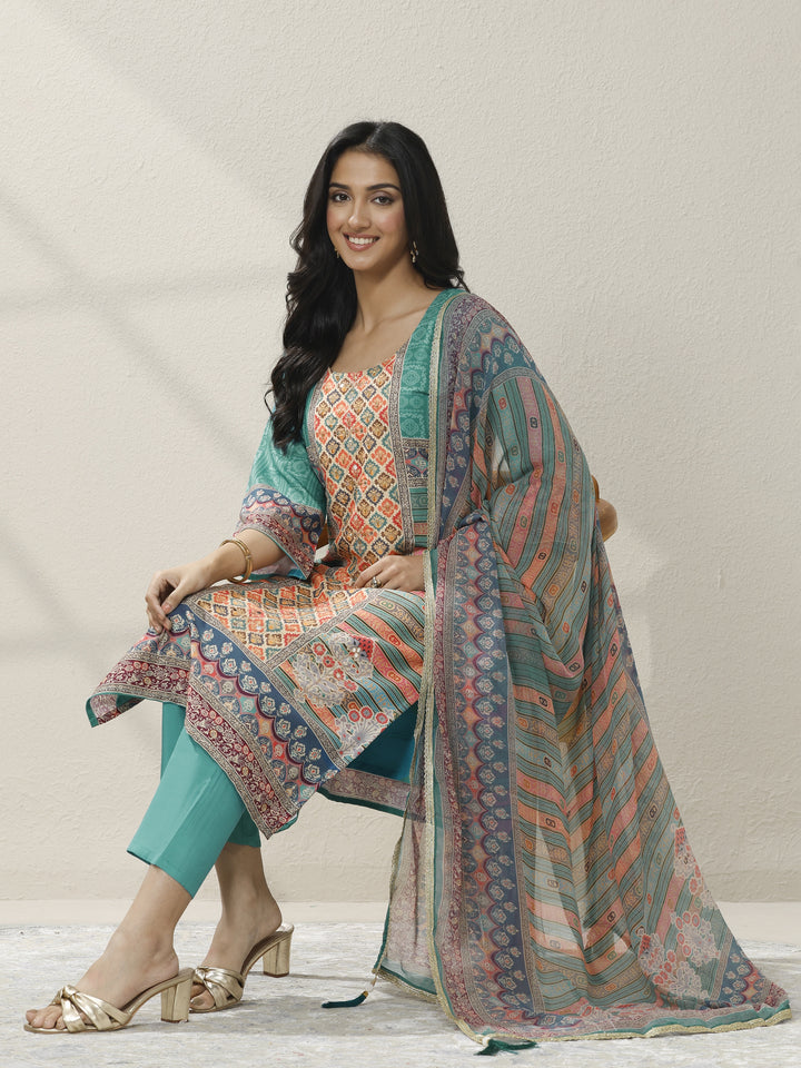 Multi Printed Crepe Straight Suit Set With Dupatta