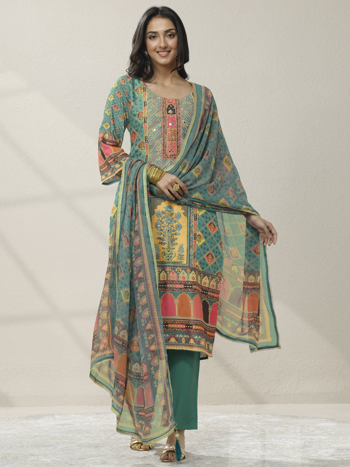 Multi Printed Crepe Straight Suit Set With Dupatta