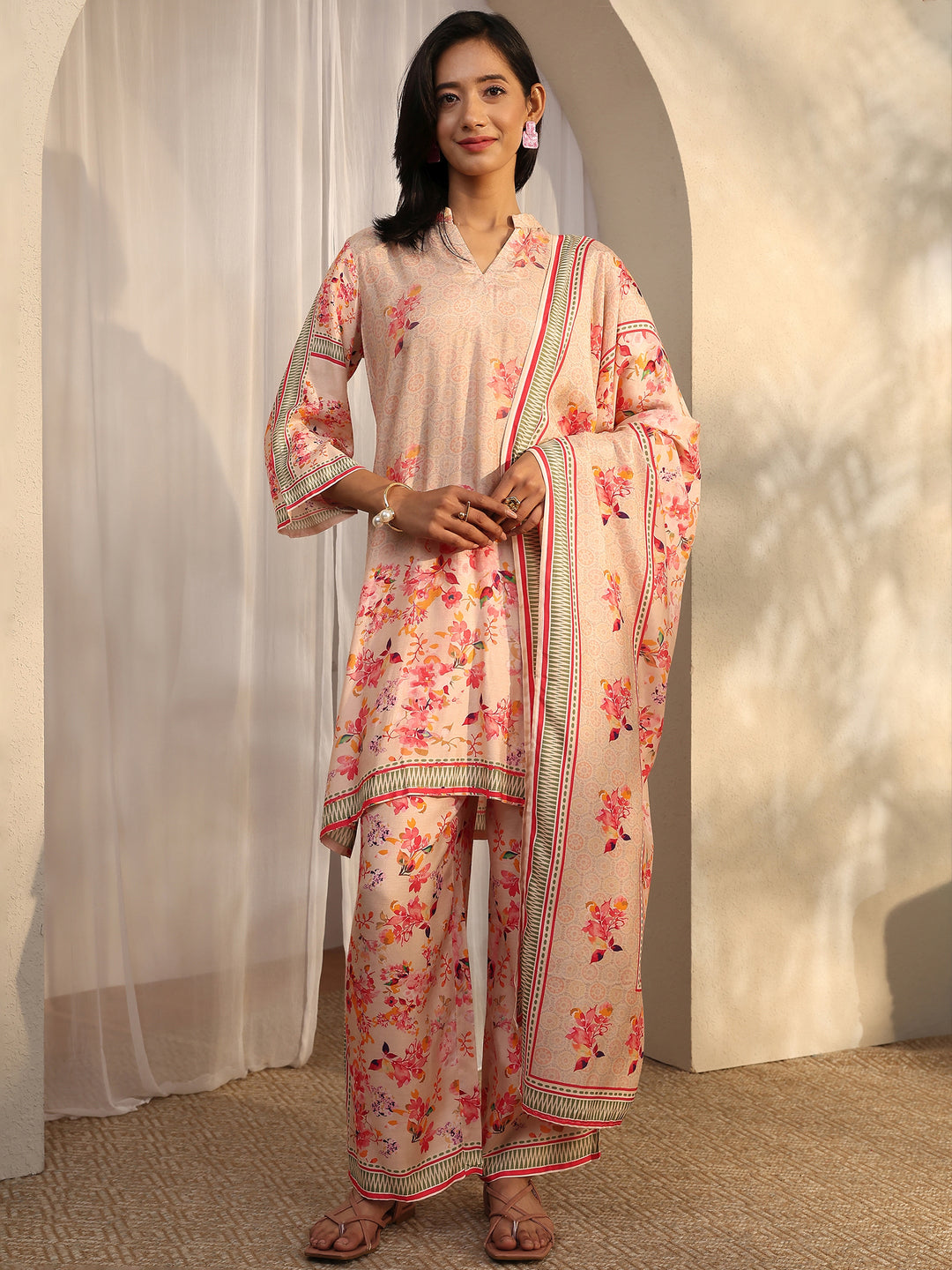 Multi Printed Muslin Straight Suit Set With Dupatta