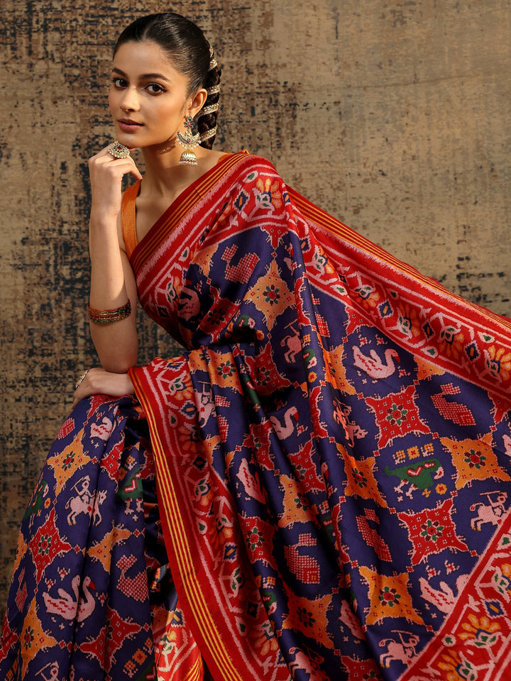 Multi Printed Silk Saree With Unstitched Blouse Piece