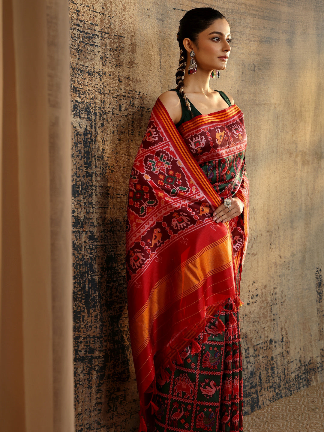 Multi Tribal Printed Silk Saree With Unstitched Blouse Piece